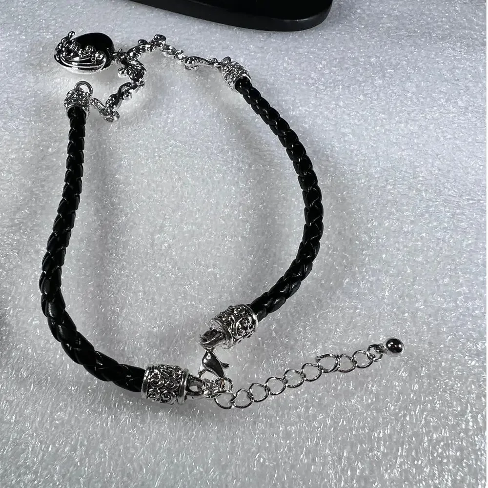 Retro Black Dark Witchy Goth Dark Heart Scroll Necklace Set Deadstock NEW NWT